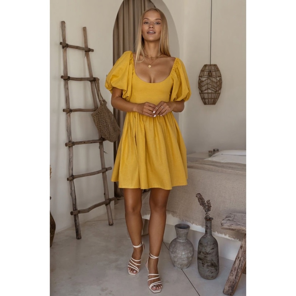 ELF Women's Long Sleeve Dress - Mustard Yellow - Picture 2 of 11